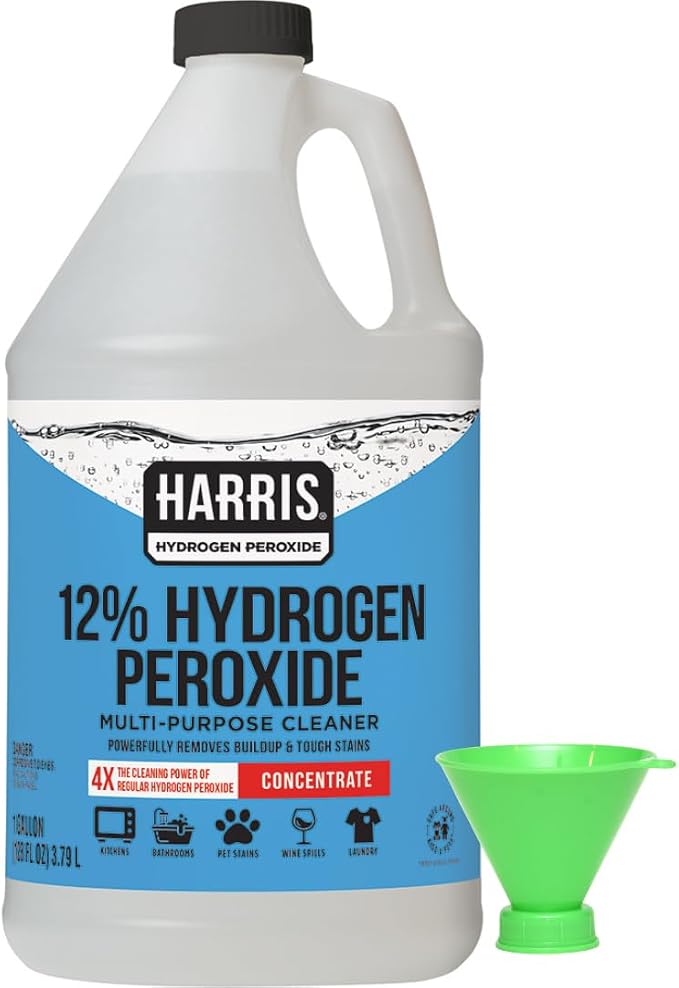 HARRIS 12% Concentrated Hydrogen Peroxide, 128oz, for Kitchen, Bath, Laundry, Home and Garden with Easy Fill Funnel