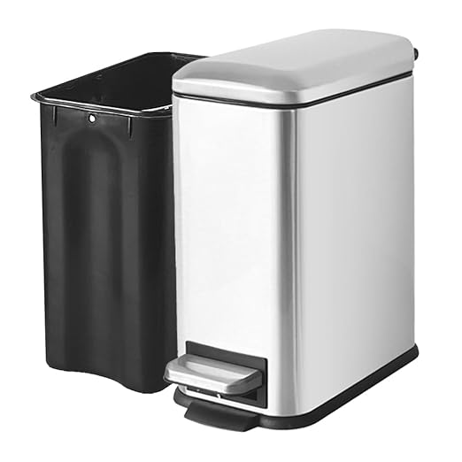 Small Bathroom Trash Can with Lid, 1.3 Gallon Stainless Steel Trash Can with Removal Inner Bucket, Soft Close Lid, Step Pedal, Compact Trash Bin for Bedroom, Office, Kitchen (Silver)