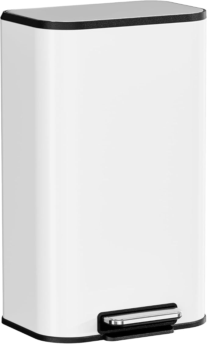 8 Gal/13.2 Gal Stainless Steel Kitchen Trash Can, Step Garbage Can with Soft-Close Lid & Removable Inner Bucket, Fingerprint-Proof Waste Bin with Wide Non-Slip Pedal for Home Office Bathroom