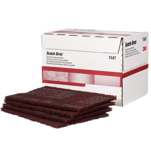 3M Scotch-Brite 7447 General Purpose Hand Pads, Very Fine Grade, 6” x 9” Maroon Abrasive Pads (Aluminum Oxide, Pack of 20)