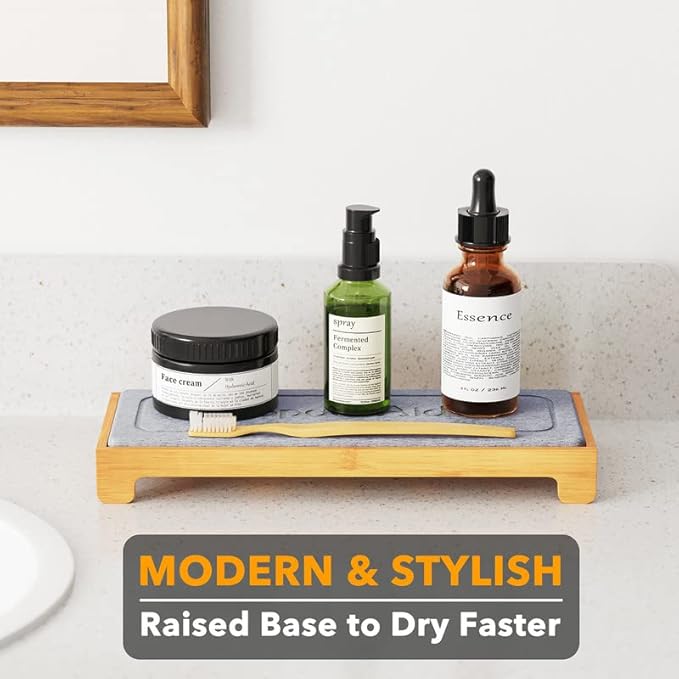 SpaceAid Instant Dry Sink Caddy Organizers with Bamboo Rack Soap Holder Dispenser Stone Bath Mat Drying Large Non Slip