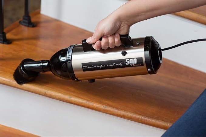 METROVAC Evolution Hand Vacuum - 120V, 504W, All-Steel Construction, Dry Pickup for Easy Cleanups in Home, Office, Car - Satin Nickel/Black