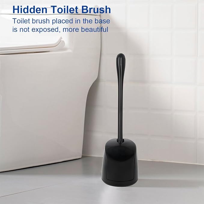 CELOX Toilet Bowl Brush and Holder, Compact Toilet Brush with Breathable Ventilation Stand Base, Bathroom Cleaning Kit, Black, 2 Set