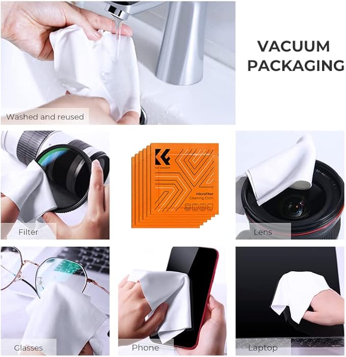 K&F Concept Camera Lens Cleaning Kit - 15ml Sensor Cleaner, Lens Pen Brush, Air Blower, Microfiber Cleaning Cloths & Lens Wipes for DSLR & Mirrorless Cameras and Sensitive Electronics
