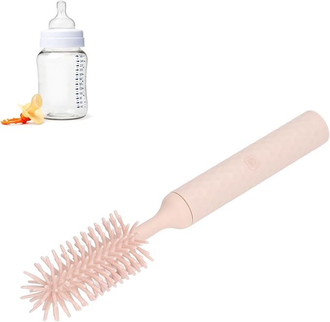 Baby Bottle Cleaning Brush Set Silicone Rotating Bristles Straw Brush 2 Speeds Baby Bottle Brush Cleaner Safe Electric Efficient for Home (Pink)