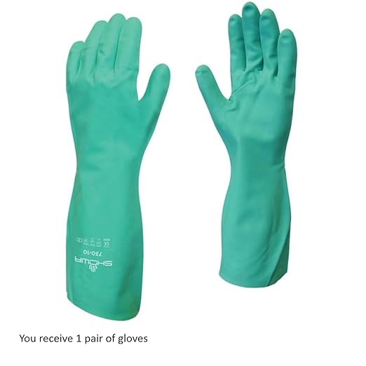 SHOWA 730 Chemical Resistant Gloves, 15-mil Nitrile with Cotton Flock Liner, 13-inch Extended Gauntlet, Bisque Grip, CE Cat III & Food Safe, Green, X-Large, 1 Pair
