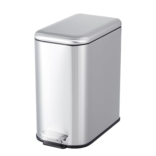 Bathroom Trash Can with Lid, 12L/3.2 gal Stainless Steel Step Trash Can, Slim Small Wastebasket with Removable Inner Bucket for Toilet Bedroom Office