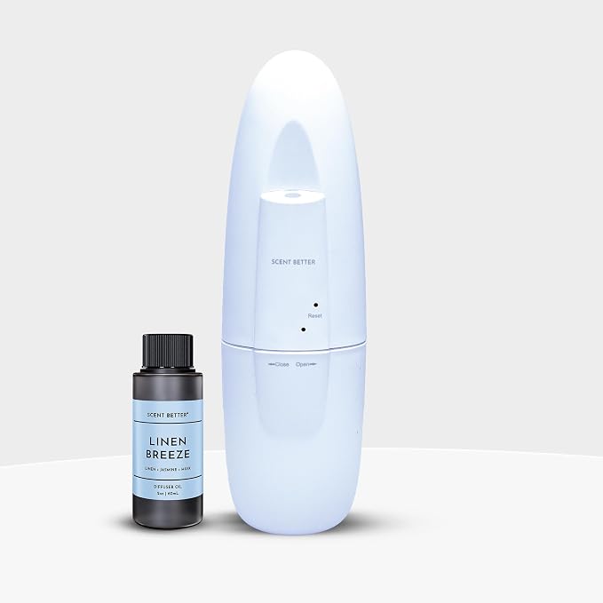 Scent Better Plug in Essential Oil Waterless Diffuser for Home, Hotel, Spa, Office with 500 sq ft Coverage - Includes Free Linen Breeze (White)