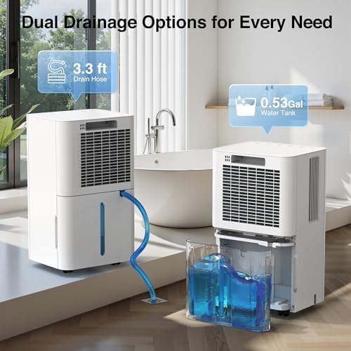 ZAFRO 21 Pint Dehumidifier for Home & Basement up to 1200 Sq.Ft, Auto Humidity Control, Continuous & Manual Drainage with Drain Hose, 40dB Ultra Quiet, Auto Defrost, 24H Timer