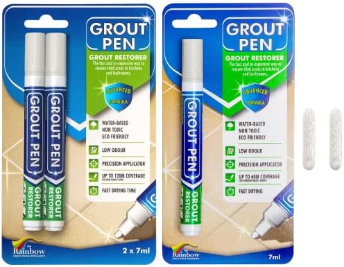 Grout Pen Tile Paint Marker: Winter Grey 1 Pack and 2 Pack with Extra Tips (Narrow, 5mm) - Waterproof Grout Colorant and Sealer Pen to Renew, Repair, and Refresh Tile Grout - Cleaner Floor Pens