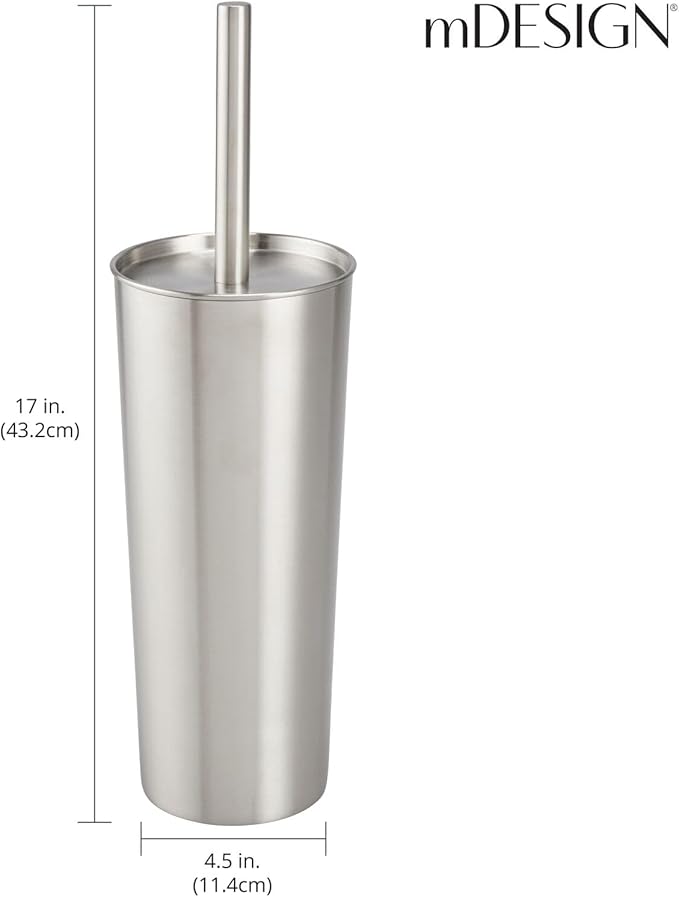 mDesign Slim Metal Toilet Brush Set - Modern Freestanding Holder for Bathroom - Practical With Rust-Resistant Finish - Silver
