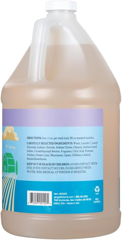 Ginger Lily Farms Botanicals Plant-Based Liquid Laundry Detergent, Lavender, Concentrated Formula, HE Compatible, 85 Loads, 1 Gallon (128 fl. oz.)