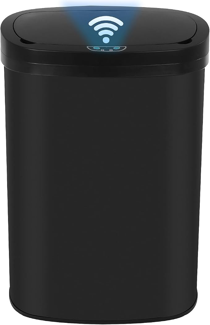 Furniture of America Verbena 13 Gallon Metal Household Trash Can with Motion Sensor Lid for Kitchen, Blue