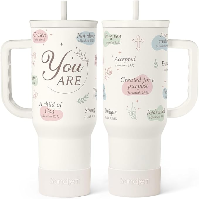 SANDJEST Christian Gift for Women – Inspiration Insulated Stainless Steel Tumbler with Handle and Straw - Religious Gifts for Birthday Christmas, 40oz