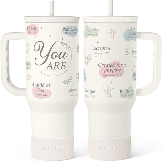 SANDJEST Christian Gift for Women – Inspiration Insulated Stainless Steel Tumbler with Handle and Straw - Religious Gifts for Birthday Christmas, 40oz