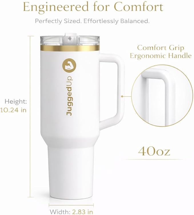 Hydra 40oz Insulated Stainless Steel Tumbler with Handle & Flip Straw Lid – Leak Proof Vacuum Travel Mug, Cup Holder Compatible, BPA Free – Arctic Gold