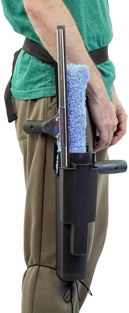 XERO Window Squeegee Cleaning Caddy Kit- Holster Side Bucket with Adjustable Belt -18" Channel with Handle and 1-18" T-Bar Washer with Sleeve Windshield Cleaner Tool