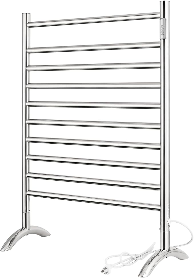 Freestanding Towel Warmer 10 Bars Plug-in Option 3 Working Modes Mirror Polished Stainless Steel 24" W 34" H