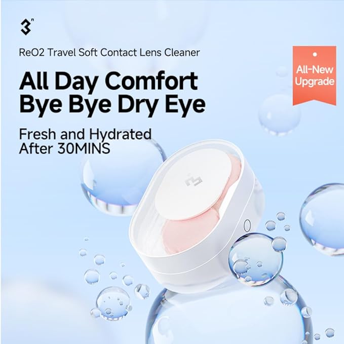 Soft Contact Lens Cleaner with Advanced Electrophoresis Technology, ReO2 Mini Pro, with Mirror and Tweezer (White)