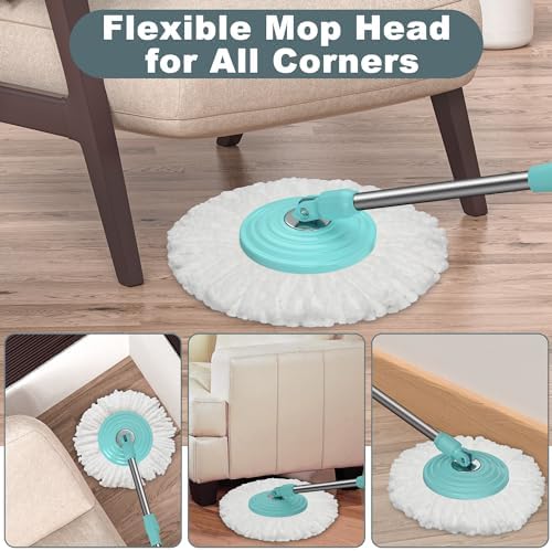 Spin Mop and Bucket with 12Pcs Mop Heads(Light Green)