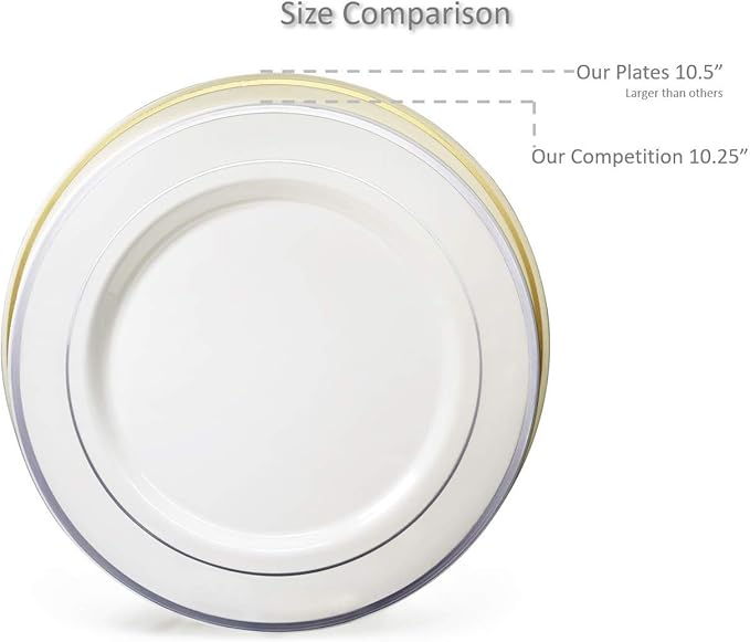 " OCCASIONS " 40 Plates Pack, Heavyweight Disposable Wedding Party Plastic Plates (10.5'' Dinner Plate, White & Silver Rim)