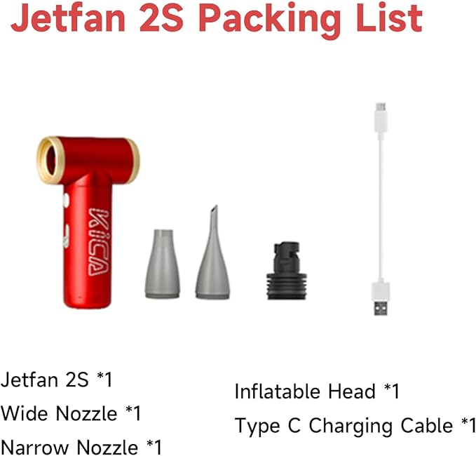 KiCA Jetfan 2S Electric Air Duster for Computer/Keyboard/House Cleaning/Camera Lens/Camping/BBQ/Car/Barbershop/Hair Drying,117000RPM,Upgraded Nozzle/BatteryLife,Air Can Substitute Tool-Red
