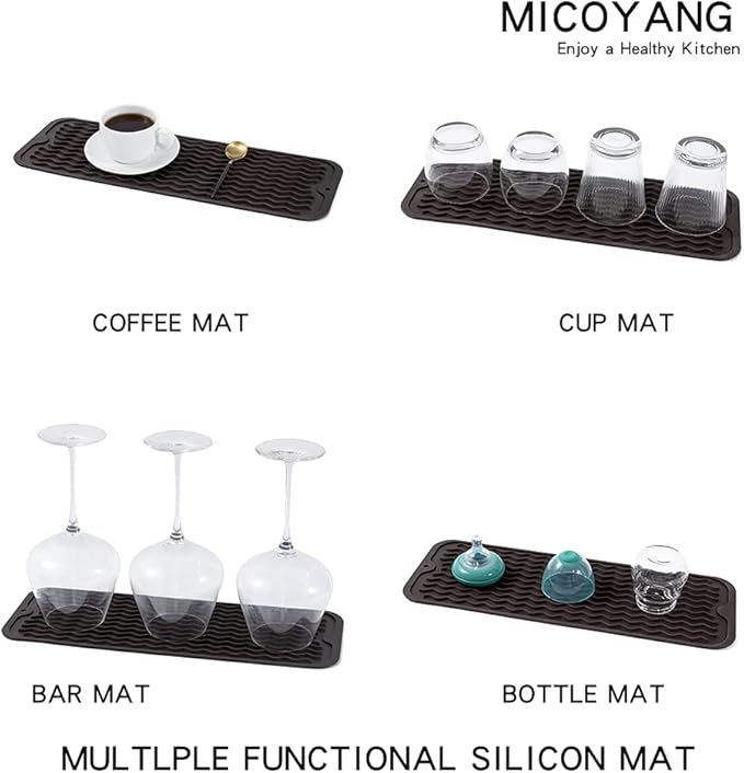 MicoYang Silicone Dish Drying Mat for Multiple Usage,Easy clean,Eco-friendly,Heat-resistant Silicone Mat for Kitchen Counter,Sink,Bar,Bottle,or Cup Coffee M 17 inches x 6 inches
