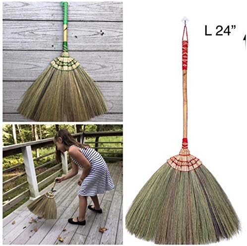 1 Piece of 24'inch Tall of Thai Natural Grass Broom and 1 Piece of Loincloth Storage Bag Asian Broom Hand Broom Duster Grass for dusting Dirt and dust