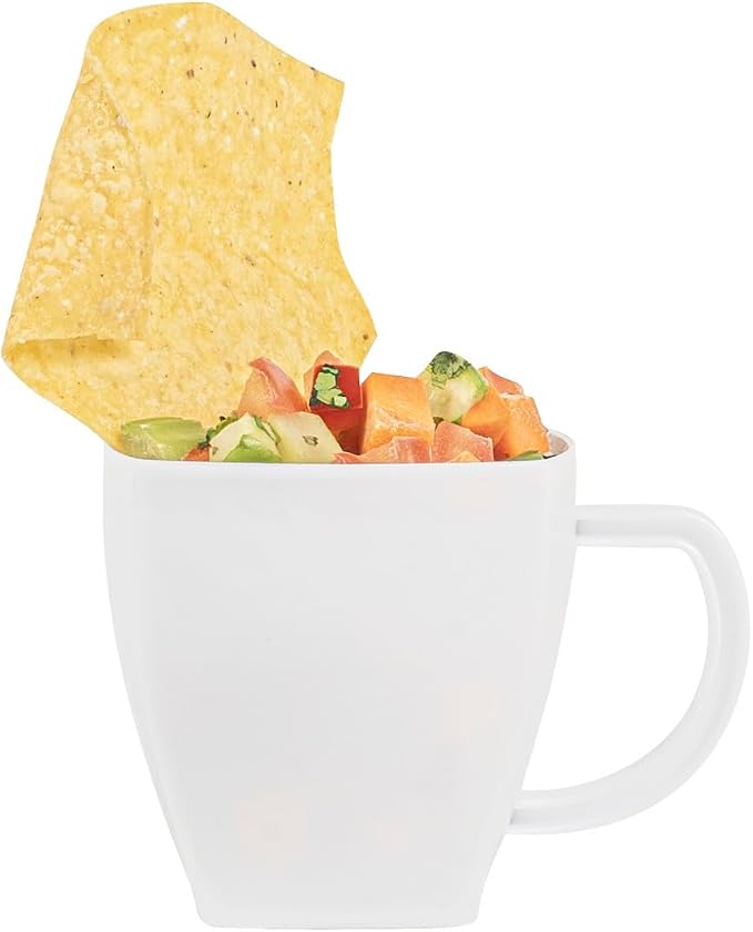 Restaurantware-5 Ounce Square Espresso Cups, 100 Disposable Plastic Coffee Cups - PS Plastic, With Handles, White Dessert Cup, For Catering Events, Parties, Weddings, And Cafes
