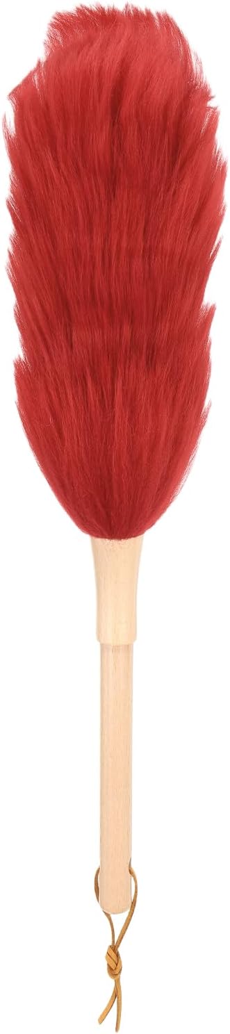 uxcell Wool Duster, 14.2" Natural Feather Cleaner Household Cleaning Duster with Solid Wooden Handle for Cleaning Fans Window Blinds Shelves Furniture, Red