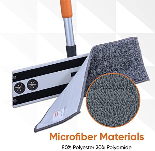 Superio Miracle Mop Set - Microfiber Flat Mop, Wet and Dust Mop, Best for Vinyl Plank, Hardwood, Laminate, Tile Flooring, Wall, with Aluminum Telescopic Handle, Velcro Microfiber Mop Pad, Grey