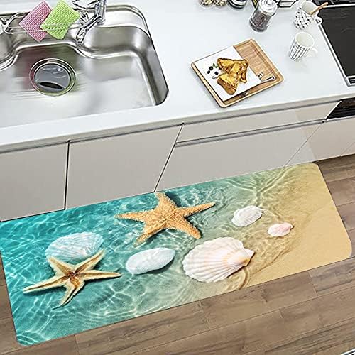 WODEJIA Bathroom Anti-Slip Foam Carpet,Durable Flannel Mat 3D Print Rug for Living Room, Absorbent Water Clearance MatS for Forlaundry Room and Kitchen, Beach Starfish Scallop Carpt 71x24 Inches