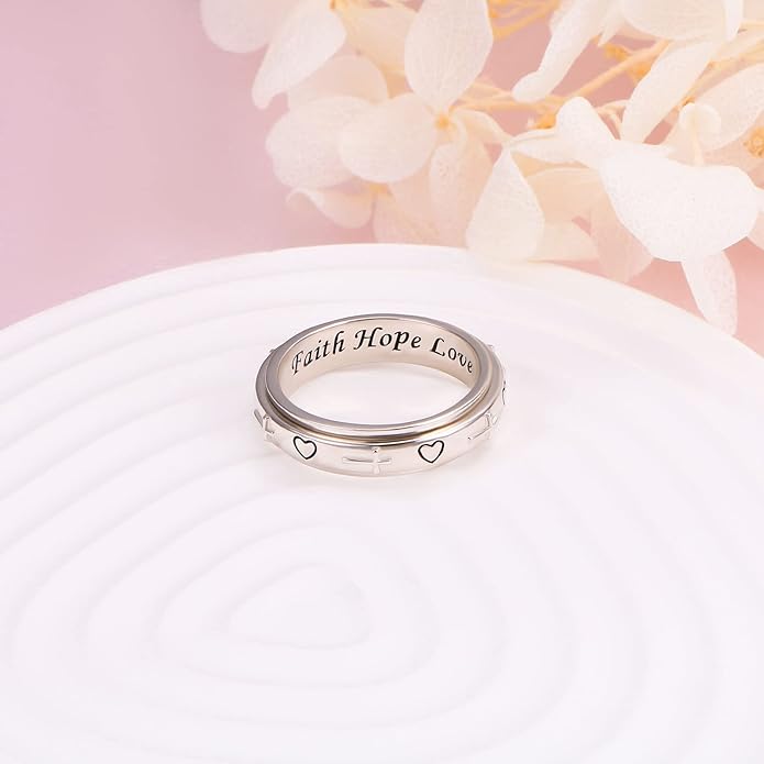 S925 Sterling Silver Spinner Fidget Anxiety Worry Relieving Boredom ADHD Autism Band Rings