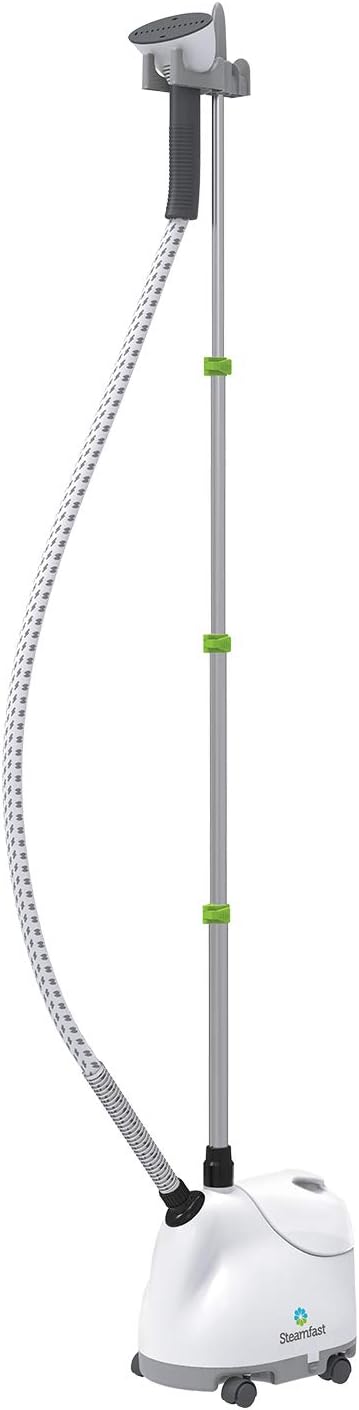 Steamfast SF-407 Canister Fabric Steamer, With Telescopic Pole and Fabric Brush, 45 Second Heat Up Time, Chemical-Free Steam, Clothes Hook, Fabric Brush, 40-Ounce Water Tank, White
