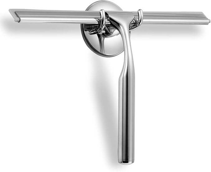 Shower Squeegee for Glass Doors 10 Inches Stainless Steel Squeege for Window and Car, 4 Suctions Shower Mirror