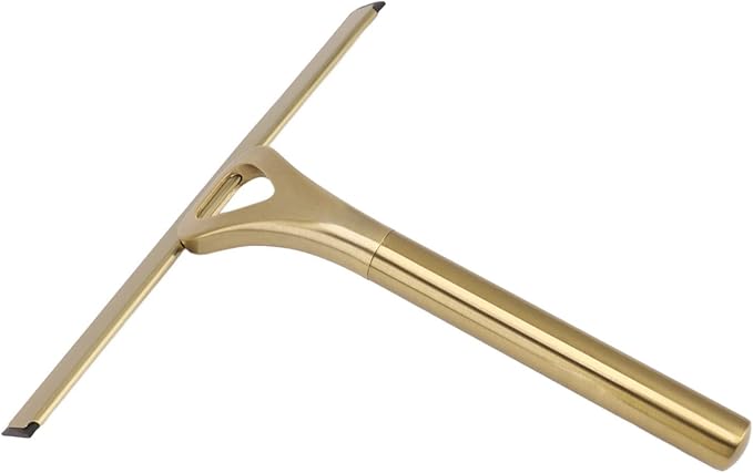 Gold Shower Squeegee Stainless Steel Window Squeegee Bathroom Cleaner Tool, Non Slip Handle, 10-Inch Blade, with Hook for Window, Tiles, Car Glass 22.5x22cm / 8.9x8.7in
