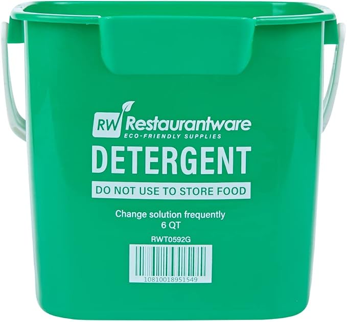 RW Clean 6 Quart Cleaning Buckets, 10 Detergent Square Buckets - With Measurements, Built-In Spout And Handle, Green Plastic Utility Buckets, For Home Or Commercial Use, - Restaurantware