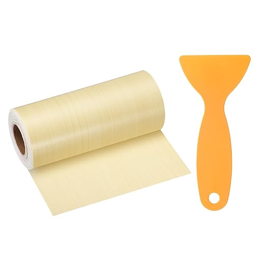 HARFINGTON Wood Grain Repair Tape 4 Inch x 33ft Self Adhesive Repair Patch Tape Simulated Wooden Floor Tapes with Plastic Scraper for Tables Doors Windows Furniture, Yellow Fir