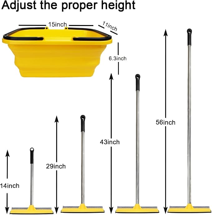 2 in 1 Car Window Squeegee and Collapsible Bucket Set,Long Handle,Yellow