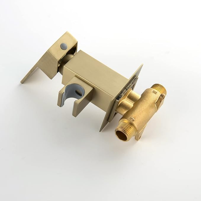 Handheld Bidet Sprayer Head Warm Water Mixing Kit Brushed Gold Brass | Square Bidet Hand Held Sprayer Shattaf Bathroom Attachment for Toilet with Concealed Hot and Cold Mixing Valve
