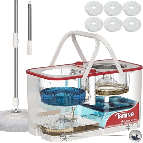 RinseWise Spin Mop Bucket Set Separate Dirty Water with 12 Pcs Mop Heads