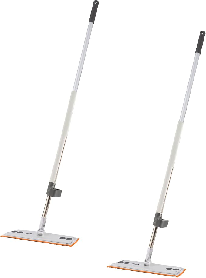 Superio 2 Pack Self-Wringing Microfiber Cleaning Mop, Hands-Free Miracle Flat Mop with Wringing Blade for Home, Kitchen, Bathroom - Hardwood, Laminate, Tile