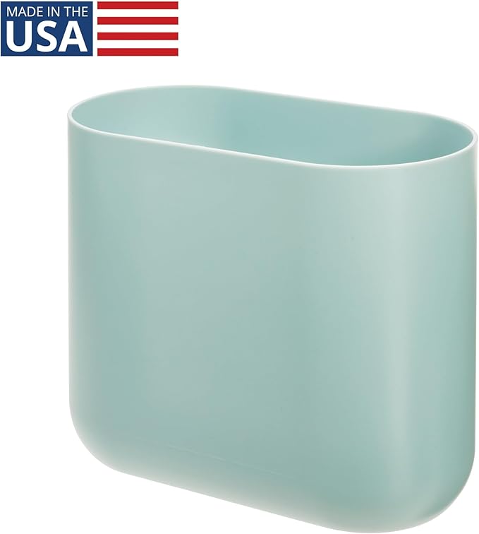 iDesign Small Slim Plastic Bathroom Trash Can, Garbage Can for Bedroom, Office, Desk, Dorm, Blue