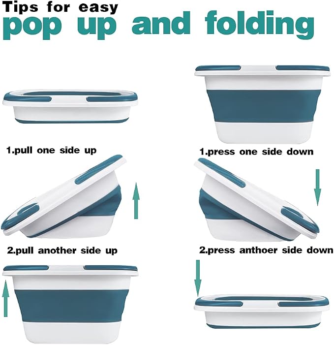 4.2 Gal(16L) Large Collapsible Plastic Bucket with Handle for House Cleaning, Space Saving Outdoor Multiuse Foldable Water Pail/Sink for Camping,Fishing,Ice (Blue)