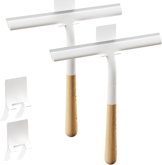 Silicone Shower Squeegee for Glass & Doors, Diveotree Multi-Purpose Squeegee for Bathroom Shower/Windows/Glass/Door, Heavy Duty Scrubber for Car Windshield Cleaning (White, 2pack)