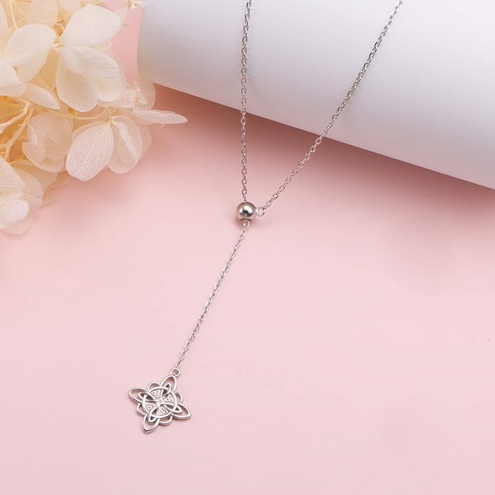 FLYOW 925 Sterling Silver Good Luck Irish Jewelry Celtic Knot Pendant Necklace for Women Birthday Graduation Gift