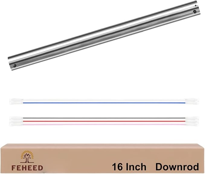 16 Inch Ceiling Fan Downrod, 1" Diameter Nickle Ceiling Fan Extension Rod (No Threads) with 5 x 18-AWG Wires,Universal Down Rods for Ceiling Fans,Easy Installation