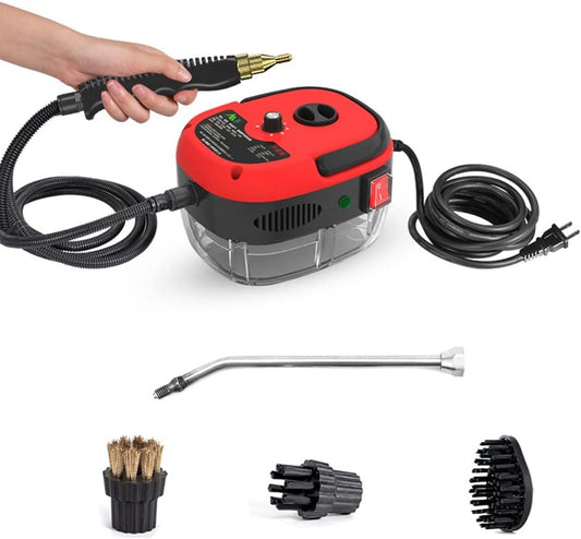2500W Portable Handheld Steam Cleaner, High Temperature Pressurized Steam Cleaning Machine with Brush Heads for Kitchen Furniture Bathroom Car, US Plug 110V (Red)
