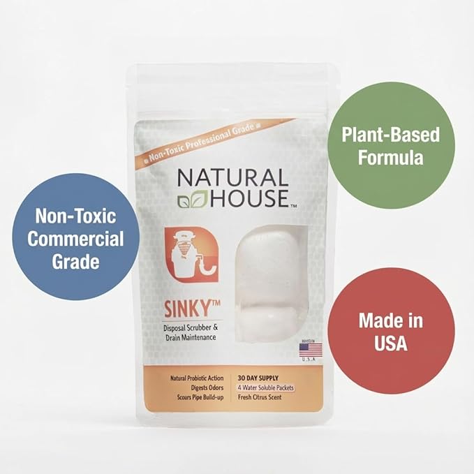 Natural House Sinky - Plant-Based Enzyme Drain Cleaner & Garbage Disposal Pods - Breaks Down Grease, Food Scraps - Septic-Safe, Plumbing-Friendly - Citrus Scent - 60 Count