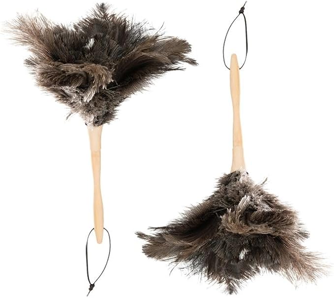 Superio Ostrich Feather Duster Fluffy Dust Remover, with Wooden Handle Reusable for Cleaning Homes, Ceilings, and Furniture (3 Pack) (2 Pack)